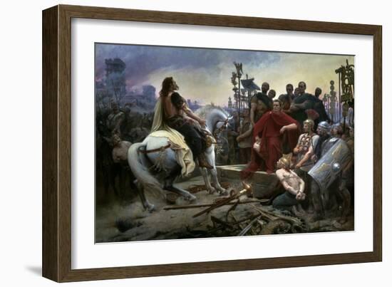 Gallic Chief Vercingetorix Throws His Sword at Feet of Julius Caesar, 46 BC-Lionel Noel Royer-Framed Art Print