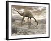 Gallimimus Dinosaur Discovering Eggs in the Desert-Stocktrek Images-Framed Art Print