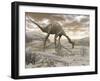 Gallimimus Dinosaur Discovering Eggs in the Desert-Stocktrek Images-Framed Art Print