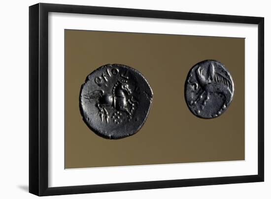 Gallo-Roman Silver Coins Depicting Horse and Wild Boar, Roman Coins Ad-null-Framed Giclee Print