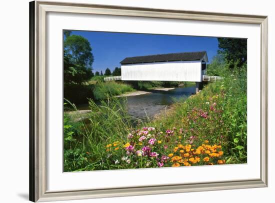 Gallon House Covered Bridge over Abiqua Creek, Oregon, USA-Jaynes Gallery-Framed Photographic Print