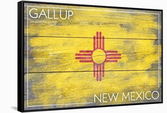 Gallup, New Mexico State Flag - Barnwood Painting-Lantern Press-Framed Stretched Canvas