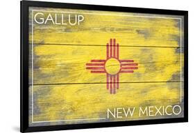 Gallup, New Mexico State Flag - Barnwood Painting-Lantern Press-Framed Art Print