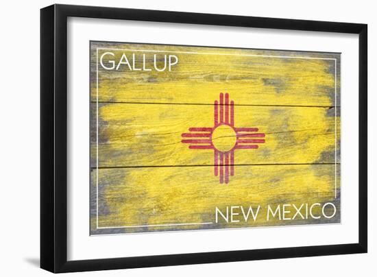 Gallup, New Mexico State Flag - Barnwood Painting-Lantern Press-Framed Art Print