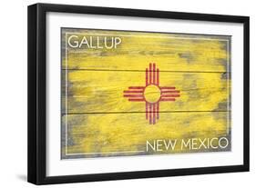 Gallup, New Mexico State Flag - Barnwood Painting-Lantern Press-Framed Art Print