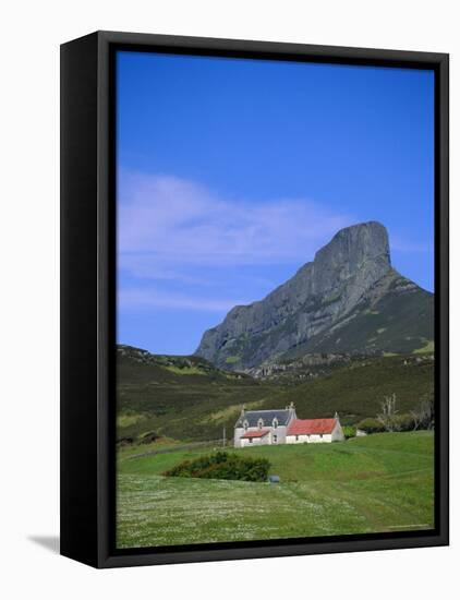 Galmisdale House and an Sgurr, Isle of Eigg, Inner Hebrides, Scotland, UK, Europe-Jean Brooks-Framed Stretched Canvas