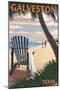 Galveston, Texas - Adirondack Chairs and Sunset-Lantern Press-Mounted Art Print