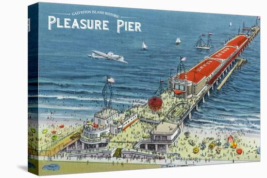 Galveston, Texas - Aerial View of Pleasure Pier and the Beach Front, c.1945-Lantern Press-Stretched Canvas