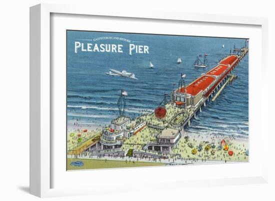 Galveston, Texas - Aerial View of Pleasure Pier and the Beach Front, c.1945-Lantern Press-Framed Art Print