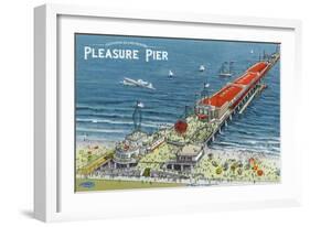 Galveston, Texas - Aerial View of Pleasure Pier and the Beach Front, c.1945-Lantern Press-Framed Art Print