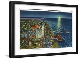 Galveston, Texas - Aerial View of the City, Seawall, and the Beach in the Moonlight, c.1947-Lantern Press-Framed Art Print