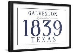 Galveston, Texas - Established Date (Blue)-Lantern Press-Framed Art Print