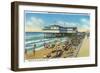 Galveston, Texas - Exterior View of Murdoch's Bath House, Crowds on the Beach, c.1947-Lantern Press-Framed Art Print