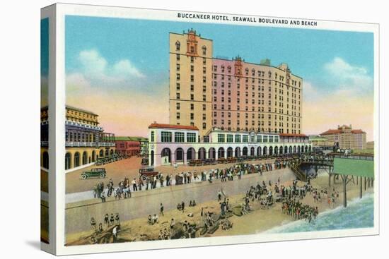 Galveston, Texas - Exterior View of the Buccaneer Hotel from Seawall Blvd and the Beach, c.1947-Lantern Press-Stretched Canvas