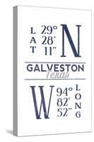 Galveston, Texas - Latitude and Longitude (Blue)-Lantern Press-Stretched Canvas