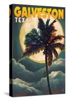 Galveston, Texas - Palm and Moon-Lantern Press-Stretched Canvas