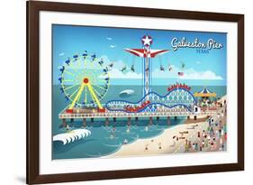 Galveston, Texas - Retro Pier-Lantern Press-Framed Art Print