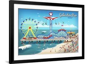 Galveston, Texas - Retro Pier-Lantern Press-Framed Art Print