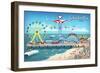 Galveston, Texas - Retro Pier-Lantern Press-Framed Art Print