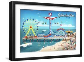 Galveston, Texas - Retro Pier-Lantern Press-Framed Art Print