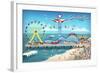 Galveston, Texas - Retro Pier-Lantern Press-Framed Art Print