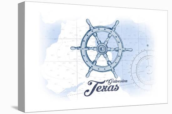 Galveston, Texas - Ship Wheel - Blue - Coastal Icon-Lantern Press-Stretched Canvas