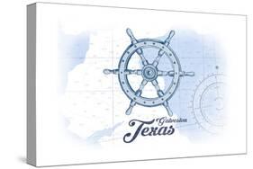 Galveston, Texas - Ship Wheel - Blue - Coastal Icon-Lantern Press-Stretched Canvas