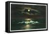 Galveston, Texas - View of the Gulf of Mexico from the Beach in the Moonlight, c.1947-Lantern Press-Framed Stretched Canvas