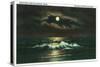 Galveston, Texas - View of the Gulf of Mexico from the Beach in the Moonlight, c.1947-Lantern Press-Stretched Canvas