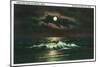 Galveston, Texas - View of the Gulf of Mexico from the Beach in the Moonlight, c.1947-Lantern Press-Mounted Art Print