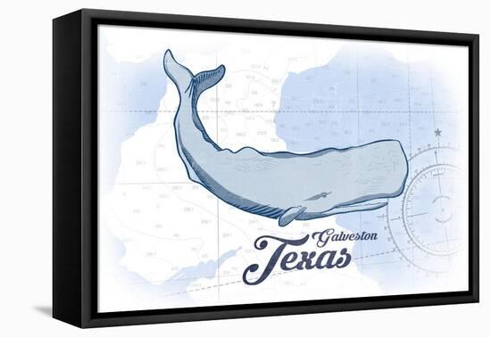 Galveston, Texas - Whale - Blue - Coastal Icon-Lantern Press-Framed Stretched Canvas