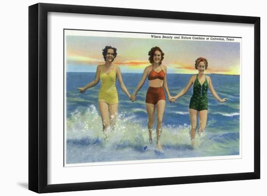 Galveston, Texas - Where Beauty and Nature Combine, Ladies at the Beach, c.1947-Lantern Press-Framed Art Print