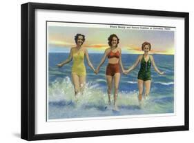 Galveston, Texas - Where Beauty and Nature Combine, Ladies at the Beach, c.1947-Lantern Press-Framed Art Print