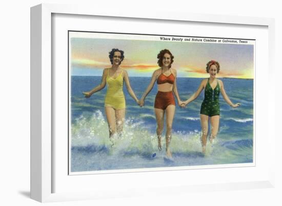 Galveston, Texas - Where Beauty and Nature Combine, Ladies at the Beach, c.1947-Lantern Press-Framed Art Print