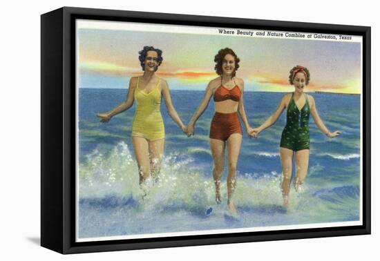Galveston, Texas - Where Beauty and Nature Combine, Ladies at the Beach, c.1947-Lantern Press-Framed Stretched Canvas