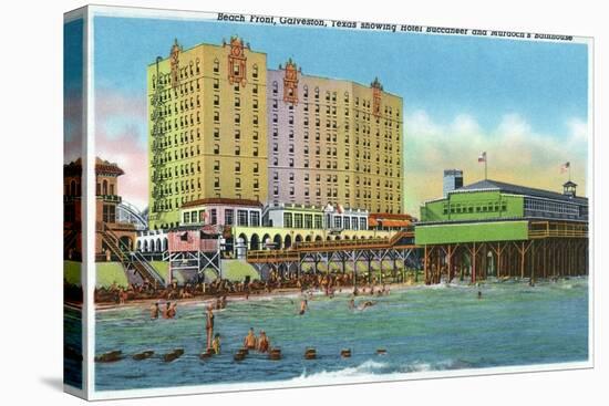 Galveston, Tx - Exterior View of the Buccaneer Hotel, Murdoch's Bath House, Beach Front, c.1947-Lantern Press-Stretched Canvas