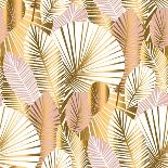 Gold and Pale Rose Abstract Leaves Seamless Pattern for Background, Wrapping Paper, Fabric on Blue-Galyna_P-Art Print