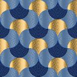 Gold and Pale Rose Abstract Leaves Seamless Pattern for Background, Wrapping Paper, Fabric on Blue-Galyna_P-Art Print