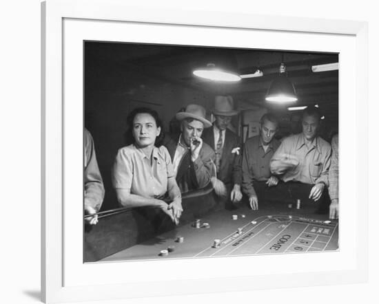 Gambler Tony Cornero Stralla and Others Gambling Aboard Ship "Lux" Off Coast of California-Peter Stackpole-Framed Premium Photographic Print