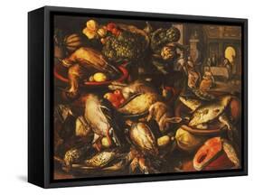 Game, Fish, Fruit and Vegetables in Baskets and Bowls in a Larder-Joachim Beuckelaer-Framed Stretched Canvas