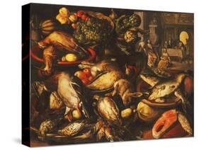 Game, Fish, Fruit and Vegetables in Baskets and Bowls in a Larder-Joachim Beuckelaer-Stretched Canvas