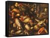 Game, Fish, Fruit and Vegetables in Baskets and Bowls in a Larder-Joachim Beuckelaer-Framed Stretched Canvas