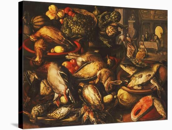 Game, Fish, Fruit and Vegetables in Baskets and Bowls in a Larder-Joachim Beuckelaer-Stretched Canvas