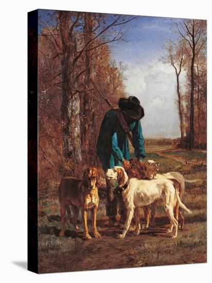 Game Keeper Stops Near His Dogs-Constant Troyon-Stretched Canvas