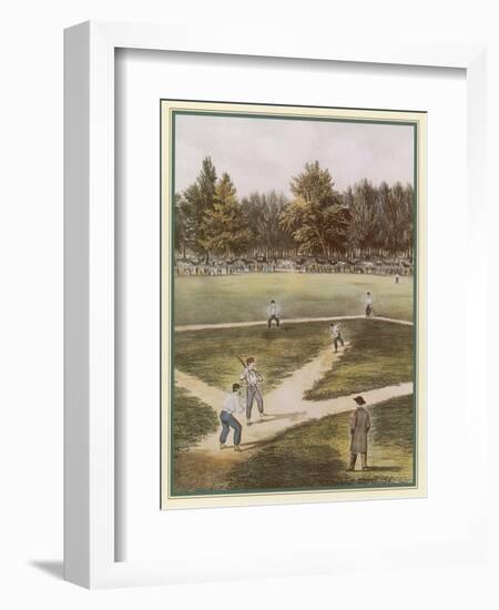 Game of Baseball in an Open Field Spectators Round the Perimeter-null-Framed Art Print