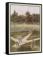 Game of Baseball in an Open Field Spectators Round the Perimeter-null-Framed Stretched Canvas