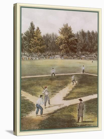 Game of Baseball in an Open Field Spectators Round the Perimeter-null-Stretched Canvas