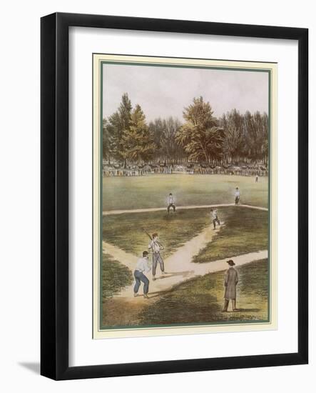 Game of Baseball in an Open Field Spectators Round the Perimeter-null-Framed Art Print