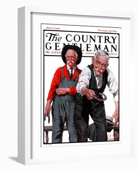 "Game of Horseshoes," Country Gentleman Cover, June 21, 1924-J.F. Kernan-Framed Giclee Print