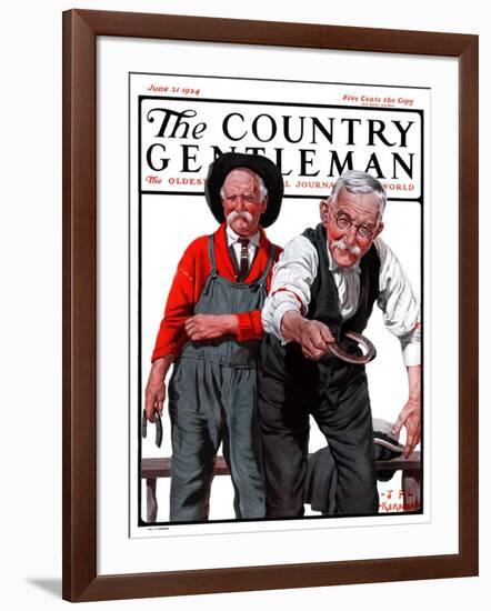 "Game of Horseshoes," Country Gentleman Cover, June 21, 1924-J.F. Kernan-Framed Giclee Print